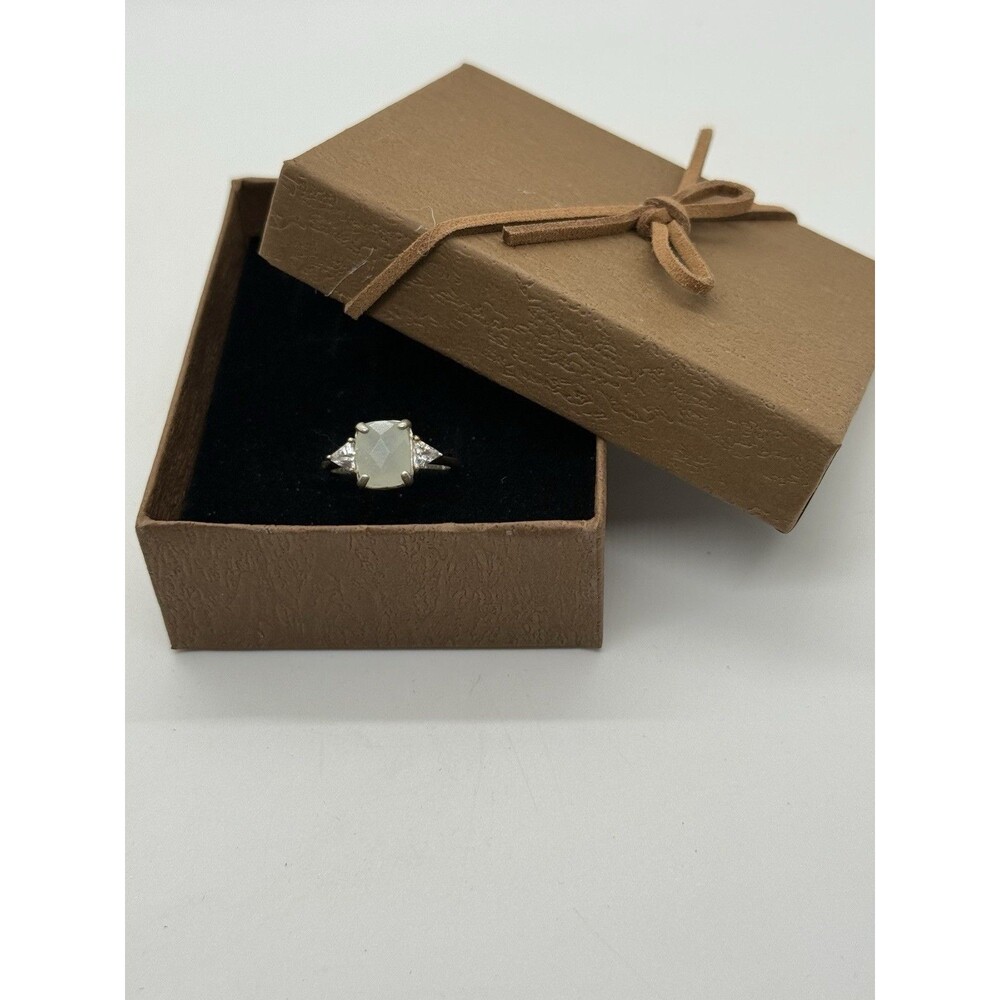 Sterling Jadite Vintage Ring Avon RJ Cushion Cut CZ Side Stones Nice Size 7.75 - Picture 3 of 16